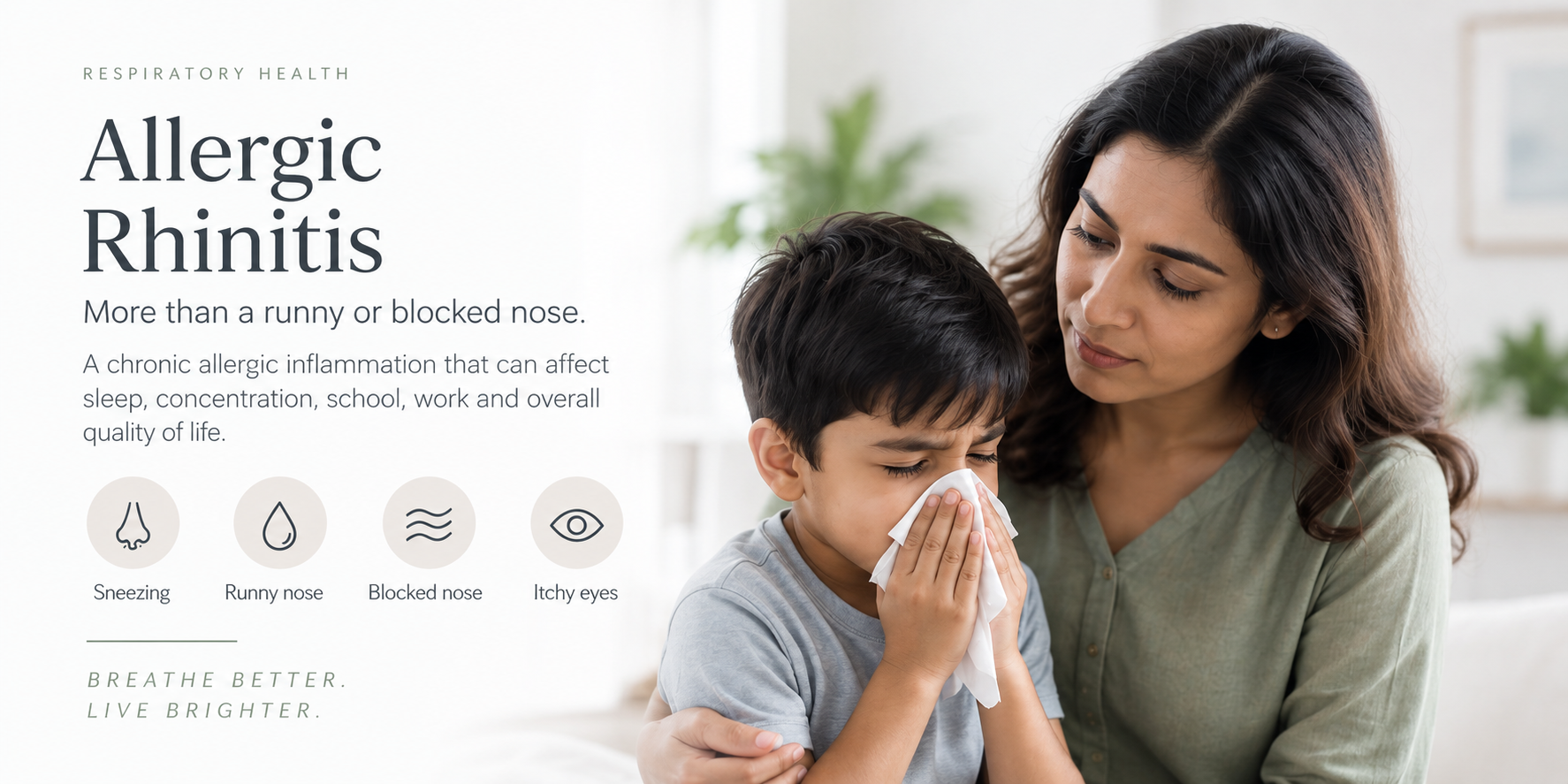 A parent supporting a child with recurring sneezing and nasal allergy symptoms